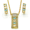 Collar y Dije 10.210.0041 Oro Laminado, Diseño de Llave Griega, con Zirconia Cubica Aqua Azul y Blanca, Pulido, Tono Dorado
