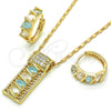 Collar y Dije 10.210.0041 Oro Laminado, Diseño de Llave Griega, con Zirconia Cubica Aqua Azul y Blanca, Pulido, Tono Dorado