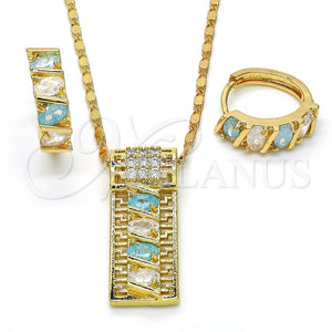 Collar y Dije 10.210.0041 Oro Laminado, Diseño de Llave Griega, con Zirconia Cubica Aqua Azul y Blanca, Pulido, Tono Dorado