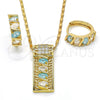 Collar y Dije 10.210.0041 Oro Laminado, Diseño de Llave Griega, con Zirconia Cubica Aqua Azul y Blanca, Pulido, Tono Dorado