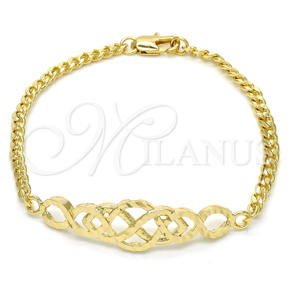 Pulsera Elegante 03.311.0006.07 Oro Laminado, Diamantado, Tono Dorado (04 MM Thickness, 7 Inches Length)