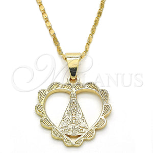 Collares con Dije 04.179.0003.18 Oro Laminado, Diseño de Altagracia y Corazón, Pulido, Tono Dorado (02 MM Thickness, 18 Inches Length)