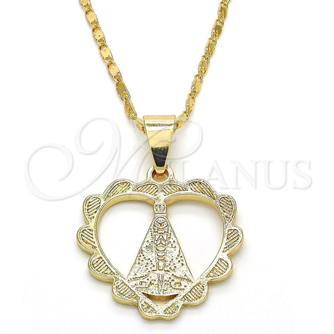 Collares con Dije 04.179.0003.18 Oro Laminado, Diseño de Altagracia y Corazón, Pulido, Tono Dorado (02 MM Thickness, 18 Inches Length)