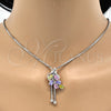 Collares con Dije 04.313.0001.1.40 Rodio Laminado, Diseño de Oja, con Zirconia Cubica Multicolor, Pulido, Rodinado (Grosor 01 MM, 24 Pulgadas de Largo)