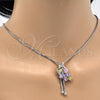 Collares con Dije 04.313.0001.1.40 Rodio Laminado, Diseño de Oja, con Zirconia Cubica Multicolor, Pulido, Rodinado (Grosor 01 MM, 24 Pulgadas de Largo)
