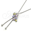 Collares con Dije 04.313.0001.1.40 Rodio Laminado, Diseño de Oja, con Zirconia Cubica Multicolor, Pulido, Rodinado (Grosor 01 MM, 24 Pulgadas de Largo)