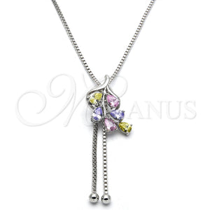 Collares con Dije 04.313.0001.1.40 Rodio Laminado, Diseño de Oja, con Zirconia Cubica Multicolor, Pulido, Rodinado (Grosor 01 MM, 24 Pulgadas de Largo)