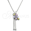 Collares con Dije 04.313.0001.1.40 Rodio Laminado, Diseño de Oja, con Zirconia Cubica Multicolor, Pulido, Rodinado (Grosor 01 MM, 24 Pulgadas de Largo)