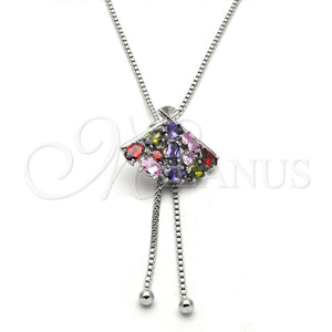 Collares con Dije 04.313.0002.1.40 Rodio Laminado, con Zirconia Cubica Multicolor, Pulido, Rodinado (Grosor 02 MM, 40 Pulgadas de Largo)