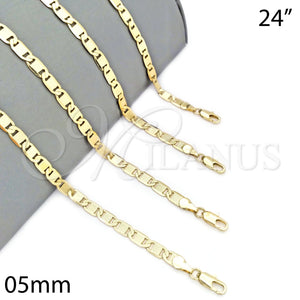 Gargantilla Basica 04.63.1336.24 Oro Laminado, Pulido, Tono Dorado (100 Gauge, 05 MM Thickness, 24 Inches Length)