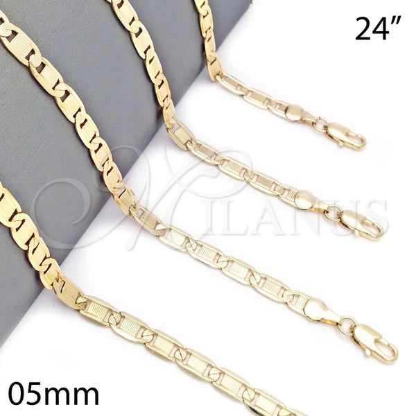 Gargantilla Basica 04.63.1337.24 Oro Laminado, Pulido, Tono Dorado (Calibre 100, Grosor 05 MM, 24 Pulgadas de Largo)