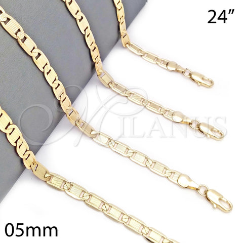 Gargantilla Basica 04.63.1337.24 Oro Laminado, Pulido, Tono Dorado (100 Gauge, 05 MM Thickness, 24 Inches Length)