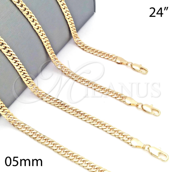 Gargantilla Basica 04.63.1341.24 Oro Laminado, Pulido, Tono Dorado (Calibre 100, Grosor 05 MM, 24 Pulgadas de Largo)