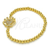 Pulsera Elegante 03.207.0074.07 Oro Laminado, Diseño de Bead Expandible y Corona, con Zirconia Cubica Blanca, Pulido, Tono Dorado (Grosor 04 MM, 7 Pulgadas de Largo)