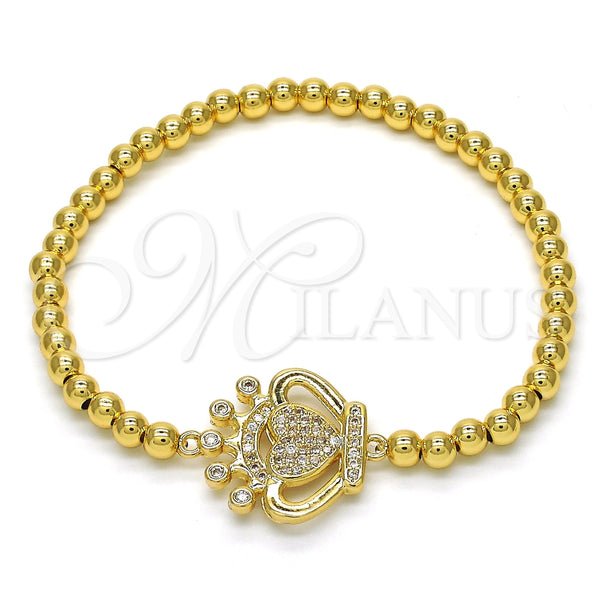 Pulsera Elegante 03.207.0074.07 Oro Laminado, Diseño de Bead Expandible y Corona, con Zirconia Cubica Blanca, Pulido, Tono Dorado (Grosor 04 MM, 7 Pulgadas de Largo)