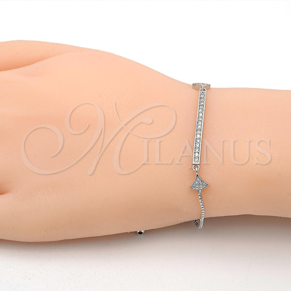 Pulsera Elegante 03.155.0036.10 Rodio Laminado, con Micro Pave Blanca, Pulido, Rodinado (Grosor 01 MM, 10 Pulgadas de Largo)