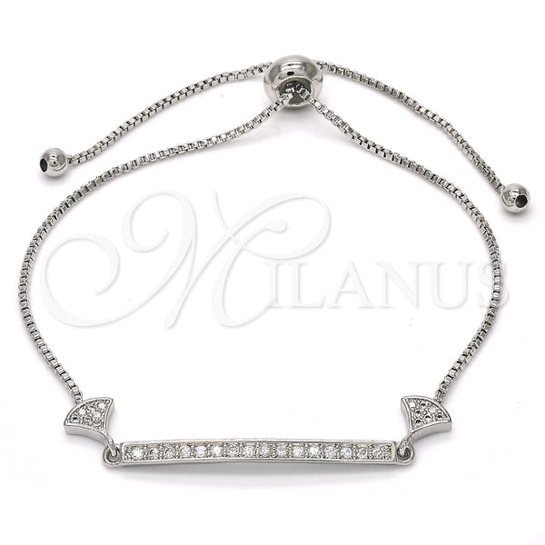 Pulsera Elegante 03.155.0036.10 Rodio Laminado, con Micro Pave Blanca, Pulido, Rodinado (Grosor 01 MM, 10 Pulgadas de Largo)