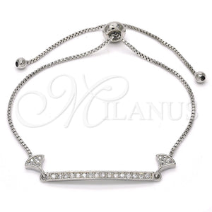 Pulsera Elegante 03.155.0036.10 Rodio Laminado, con Micro Pave Blanca, Pulido, Rodinado (Grosor 01 MM, 10 Pulgadas de Largo)