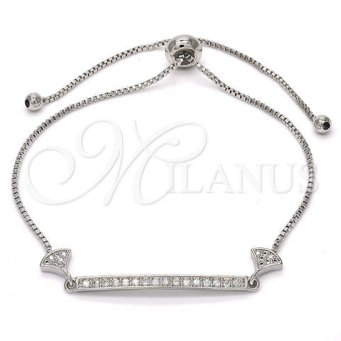 Pulsera Elegante 03.155.0036.10 Rodio Laminado, con Micro Pave Blanca, Pulido, Rodinado (Grosor 01 MM, 10 Pulgadas de Largo)