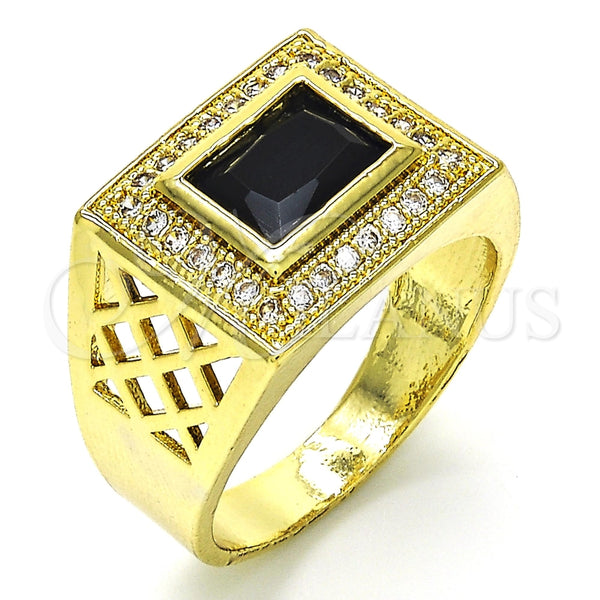 Anillo de Hombre 01.266.0014.11 Oro Laminado, con Negro Zirconia Cubica and Blanca Micro Pave, Pulido, Tono Dorado (Size 11)
