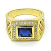 Anillo de Hombre 01.266.0014.2.12 Oro Laminado, con Zafiro Azul Zirconia Cubica and Blanca Micro Pave, Pulido, Tono Dorado (Size 12)