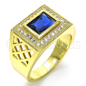 Anillo de Hombre 01.266.0014.2.12 Oro Laminado, con Zafiro Azul Zirconia Cubica and Blanca Micro Pave, Pulido, Tono Dorado (Size 12)
