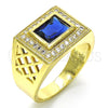 Anillo de Hombre 01.266.0014.2.12 Oro Laminado, con Zafiro Azul Zirconia Cubica and Blanca Micro Pave, Pulido, Tono Dorado (Size 12)