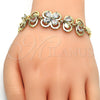 Pulsera Elegante 03.266.0022.1.07 Oro Laminado, Diseño de Flor y Oja, con Blanca Zirconia Cubica, Pulido, Tono Dorado (07 MM Thickness, 7 Inches Length)