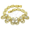 Pulsera Elegante 03.266.0022.1.07 Oro Laminado, Diseño de Flor y Oja, con Blanca Zirconia Cubica, Pulido, Tono Dorado (07 MM Thickness, 7 Inches Length)