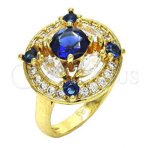 Anillo Multi Piedra 01.266.0017.1.07 Oro Laminado, con Zafiro Azul and Blanca Zirconia Cubica, Pulido, Tono Dorado (Size 7)
