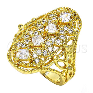 Anillo Multi Piedra 01.266.0019.08 Oro Laminado, Diseño de Corazón, con Blanca Zirconia Cubica, Pulido, Tono Dorado (Size 8)