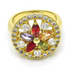Anillo Multi Piedra 01.266.0020.08 Oro Laminado, Diseño de Flor, con Multicolor Zirconia Cubica, Pulido, Tono Dorado (Size 8)