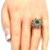Anillo Multi Piedra 01.266.0022.07 Oro Laminado, Diseño de Corazón, con Zafiro Azul and Blanca Zirconia Cubica, Pulido, Tono Dorado (Size 7)