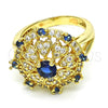 Anillo Multi Piedra 01.266.0022.07 Oro Laminado, Diseño de Corazón, con Zafiro Azul and Blanca Zirconia Cubica, Pulido, Tono Dorado (Size 7)