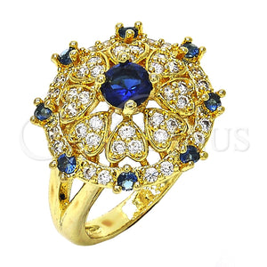 Anillo Multi Piedra 01.266.0022.07 Oro Laminado, Diseño de Corazón, con Zafiro Azul and Blanca Zirconia Cubica, Pulido, Tono Dorado (Size 7)
