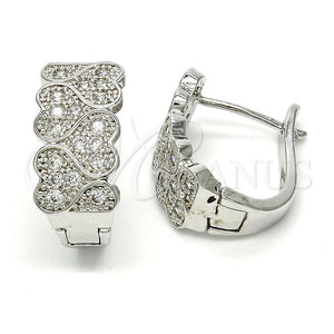 Argolla Huggie 02.266.0001.1.15 Rodio Laminado, Diseño de Corazón, con Zirconia Cubica Blanca, Pulido, Rodinado