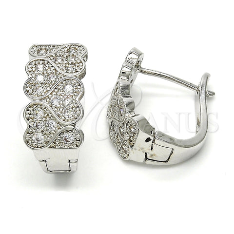 Argolla Huggie 02.266.0001.1.15 Rodio Laminado, Diseño de Corazón, con Zirconia Cubica Blanca, Pulido, Rodinado