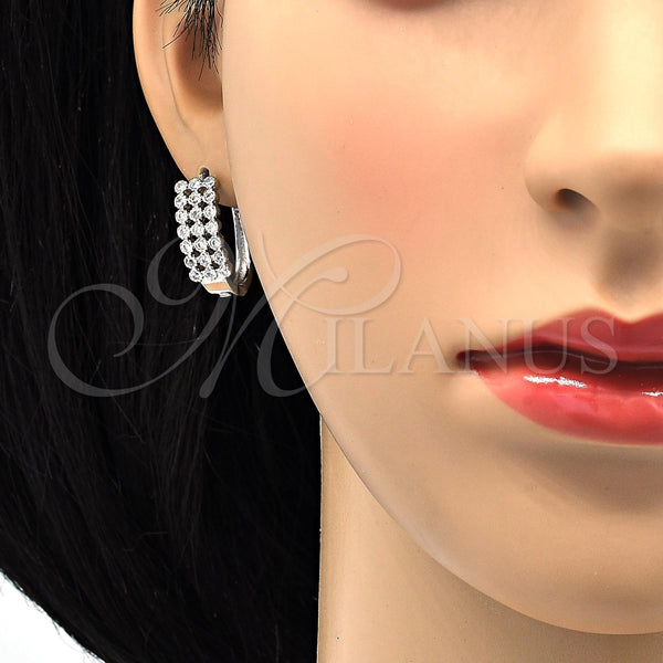 Argolla Huggie 02.266.0005.1.15 Rodio Laminado, con Zirconia Cubica Blanca, Pulido, Rodinado