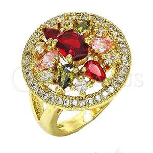 Anillo Multi Piedra 01.266.0026.07 Oro Laminado, con Multicolor Zirconia Cubica, Pulido, Tono Dorado (Size 7)