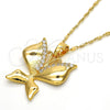 Collares con Dije 04.304.0003.18 Oro Laminado, Diseño de Mariposa, con Blanca Zirconia Cubica, Pulido, Tono Dorado (02 MM Thickness, 18 Inches Length)