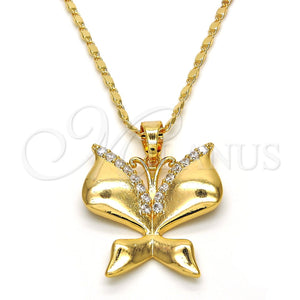 Collares con Dije 04.304.0003.18 Oro Laminado, Diseño de Mariposa, con Blanca Zirconia Cubica, Pulido, Tono Dorado (02 MM Thickness, 18 Inches Length)