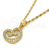 Collares con Dije 04.304.0006.18 Oro Laminado, Diseño de Corazón, con Blanca Zirconia Cubica, Pulido, Tono Dorado (02 MM Thickness, 18 Inches Length)