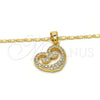 Collares con Dije 04.304.0006.18 Oro Laminado, Diseño de Corazón, con Blanca Zirconia Cubica, Pulido, Tono Dorado (02 MM Thickness, 18 Inches Length)