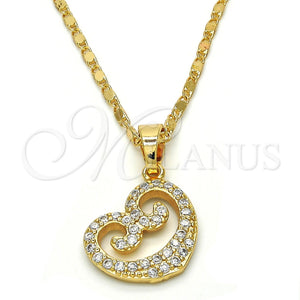 Collares con Dije 04.304.0006.18 Oro Laminado, Diseño de Corazón, con Blanca Zirconia Cubica, Pulido, Tono Dorado (02 MM Thickness, 18 Inches Length)