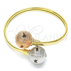 Aro Individual 07.102.0003 Oro Laminado, Diseño de Bola y Hueco, Diamantado, Tres Tonos (05 MM Thickness, One size fits all)