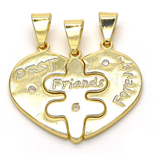 Dije Elegante 05.179.0056 Oro Laminado, Diseño de Corazón, con Blanca Zirconia Cubica, Pulido, Tono Dorado