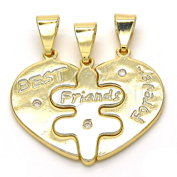 Dije Elegante 05.179.0056 Oro Laminado, Diseño de Corazón, con Blanca Zirconia Cubica, Pulido, Tono Dorado