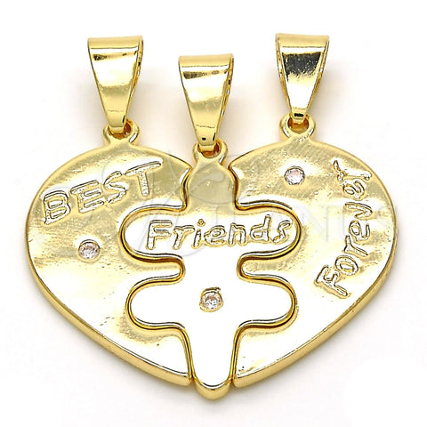 Dije Elegante 05.179.0056 Oro Laminado, Diseño de Corazón, con Blanca Zirconia Cubica, Pulido, Tono Dorado