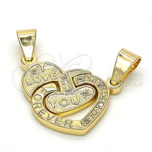 Dije Elegante 05.179.0057 Oro Laminado, Diseño de Corazón, con Blanca Zirconia Cubica, Pulido, Tono Dorado