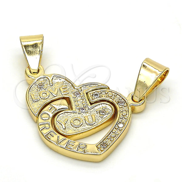 Dije Elegante 05.179.0057 Oro Laminado, Diseño de Corazón, con Blanca Zirconia Cubica, Pulido, Tono Dorado